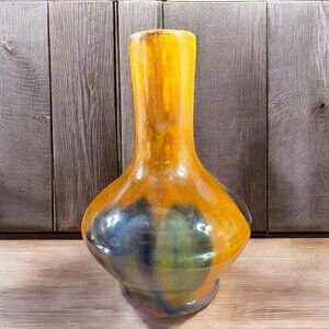 Vintage USA Pottery Bud Vase Small Brown Drip Glaze Ceramic Vase Multicolor VTG